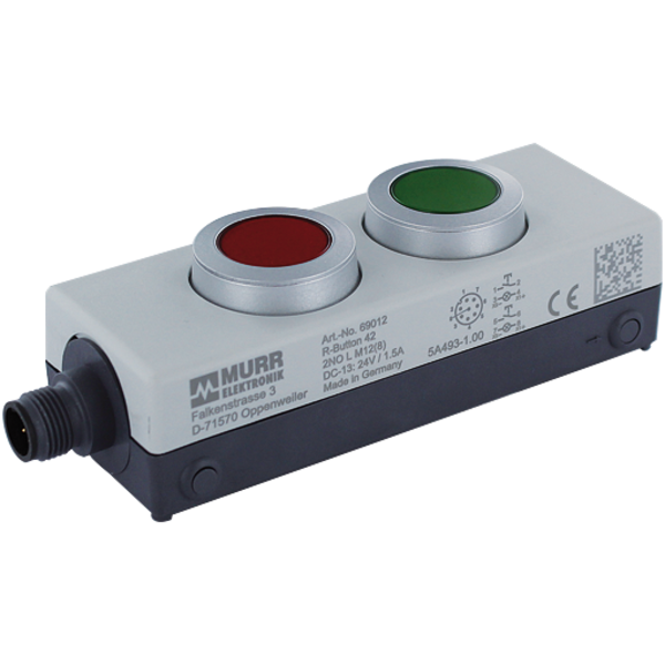 Murr Elektronik Reset button with 2 illuminated push buttons, 1 NO, M12 connection, 8 poles 69012